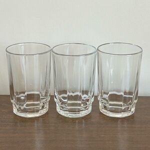 3 SMALL ARCOROC BENGALE RIBBED CLEAR GLASS JUICE GLASSES 3 1/2"